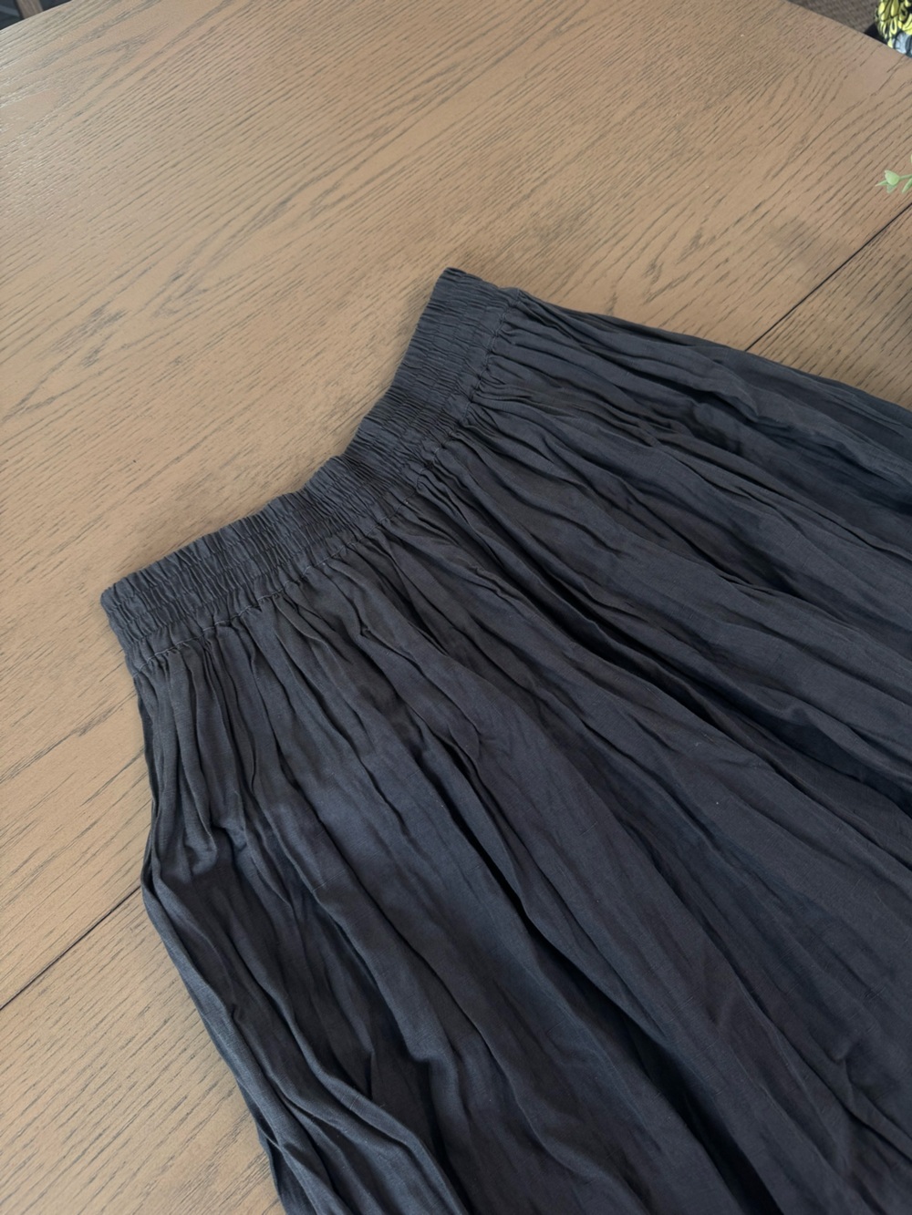 August Silk Brown Crinkle Silk Linen Blend Culotte Boho Flowy Elastic Waist M - Picture 2 of 6
